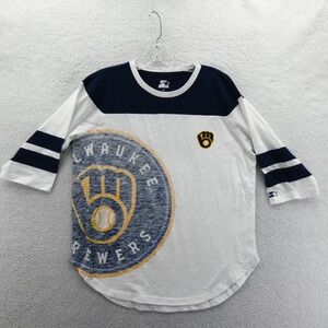 Starter Shirt Womens Medium Milwaukee Brewers Navy White 3/4 Sleeve MLB Baseball